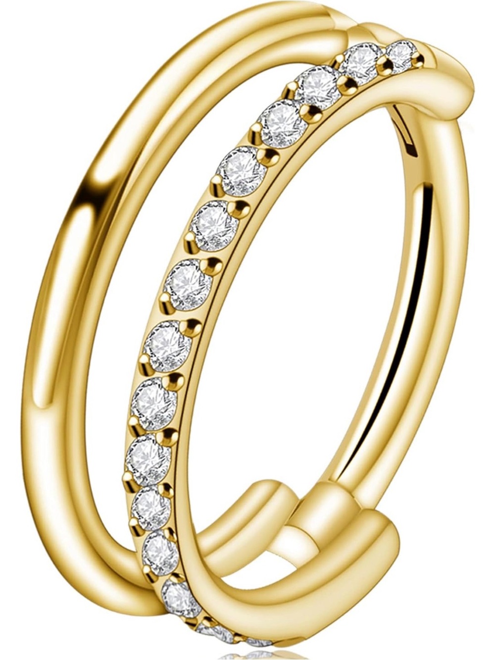 Gold Crystal Double Band tiny ear Ring - Women's Fashion Jewelry